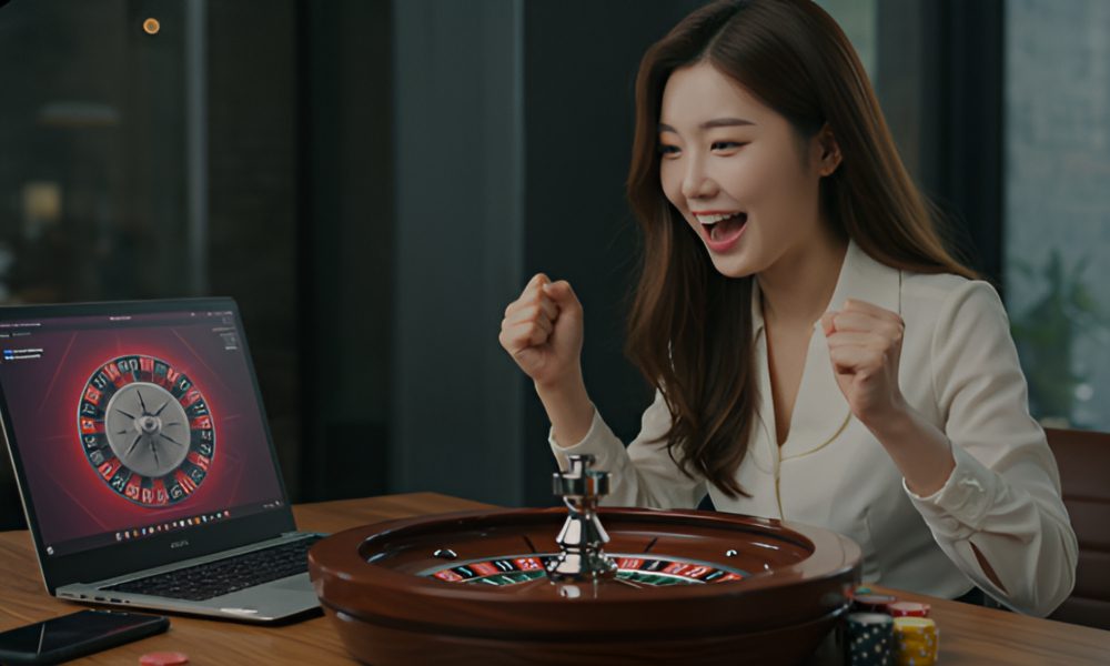 룰렛 베팅하는 여성 플레이어